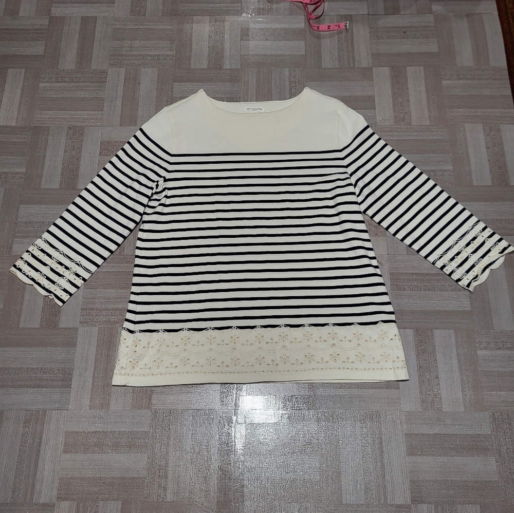 .beachlunchlounge cream & navy striped nautical top. Medium